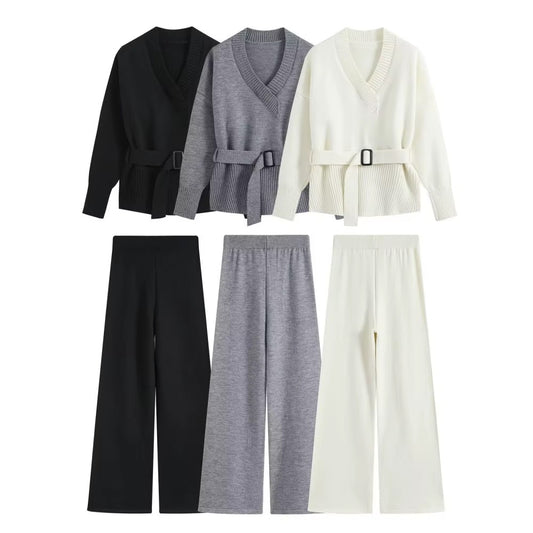 Damen Strick Set mit Hose & Gürtel