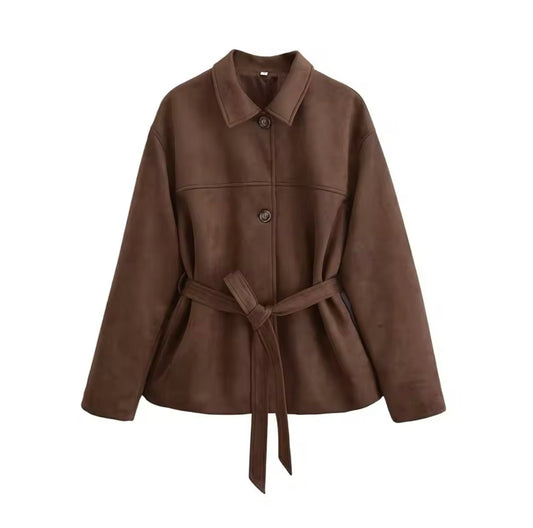 Suede jacket with belt