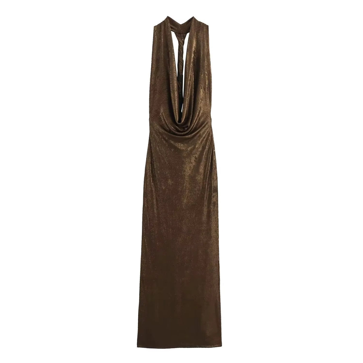 Lumière – Damen Metallic Maxikleid Rückenfrei