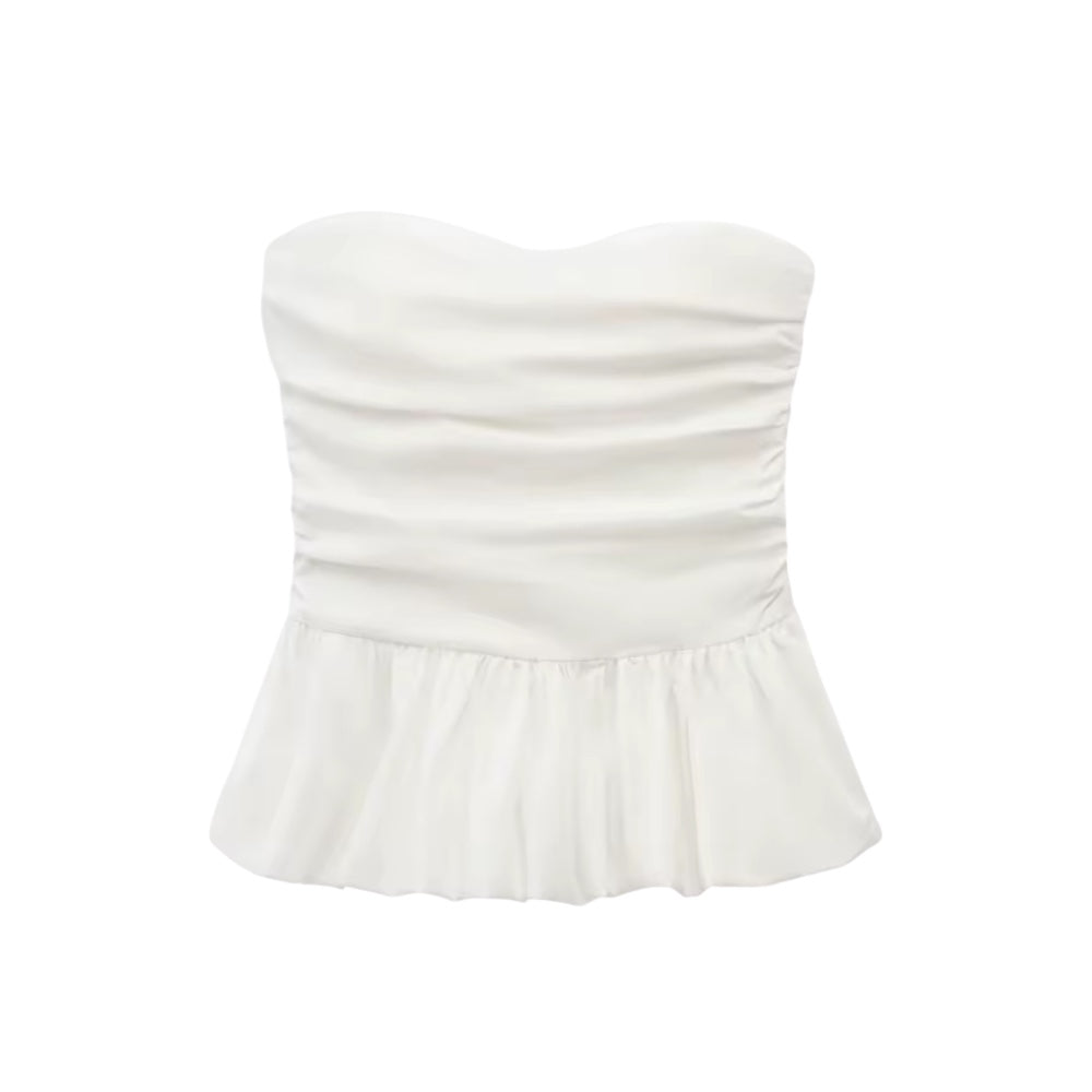 Süßes Off-Shoulder Set – Wellenkante & Plissee-Design