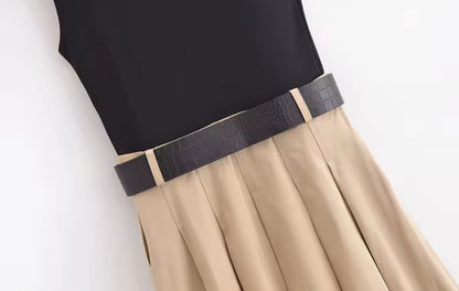 Plissee Midi Kleid mit Gürtel