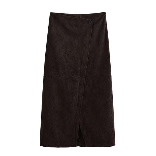 Élodie Suède – Asymmetrischer Damen Wickelrock im Wildleder-Look