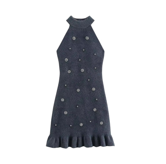 Luxury Pearl – Kunstpelz Kleid mit Perlen-Deko