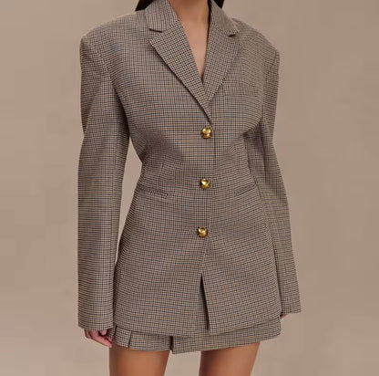 Selena Houndstooth Elegance Blazer