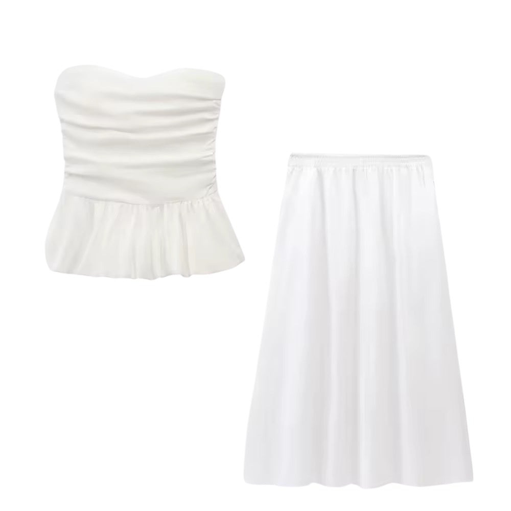 Süßes Off-Shoulder Set – Wellenkante & Plissee-Design