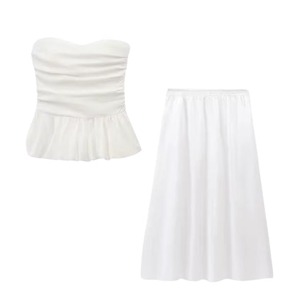 Süßes Off-Shoulder Set – Wellenkante & Plissee-Design