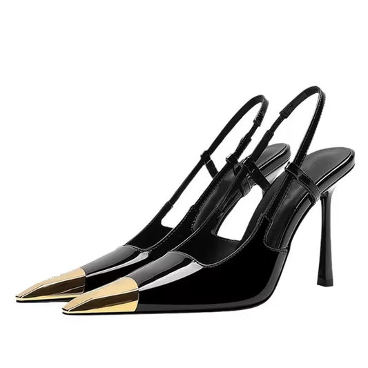 Patchwork Gold-Schwarz High Heels
