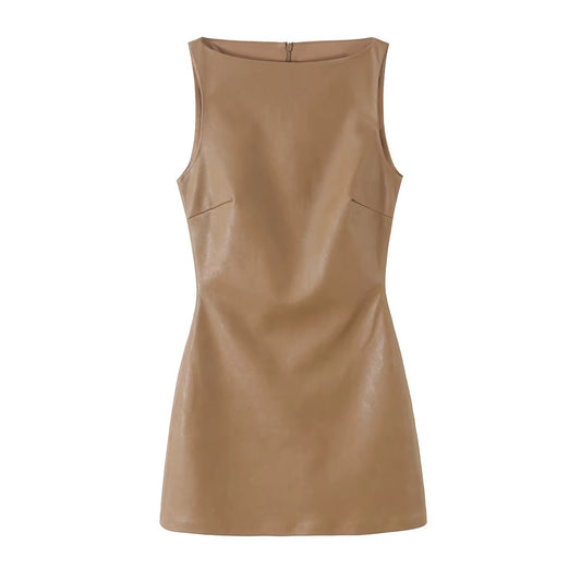 Camille - Damen Minikleid in Lederoptik, ärmellos & figurbetont
