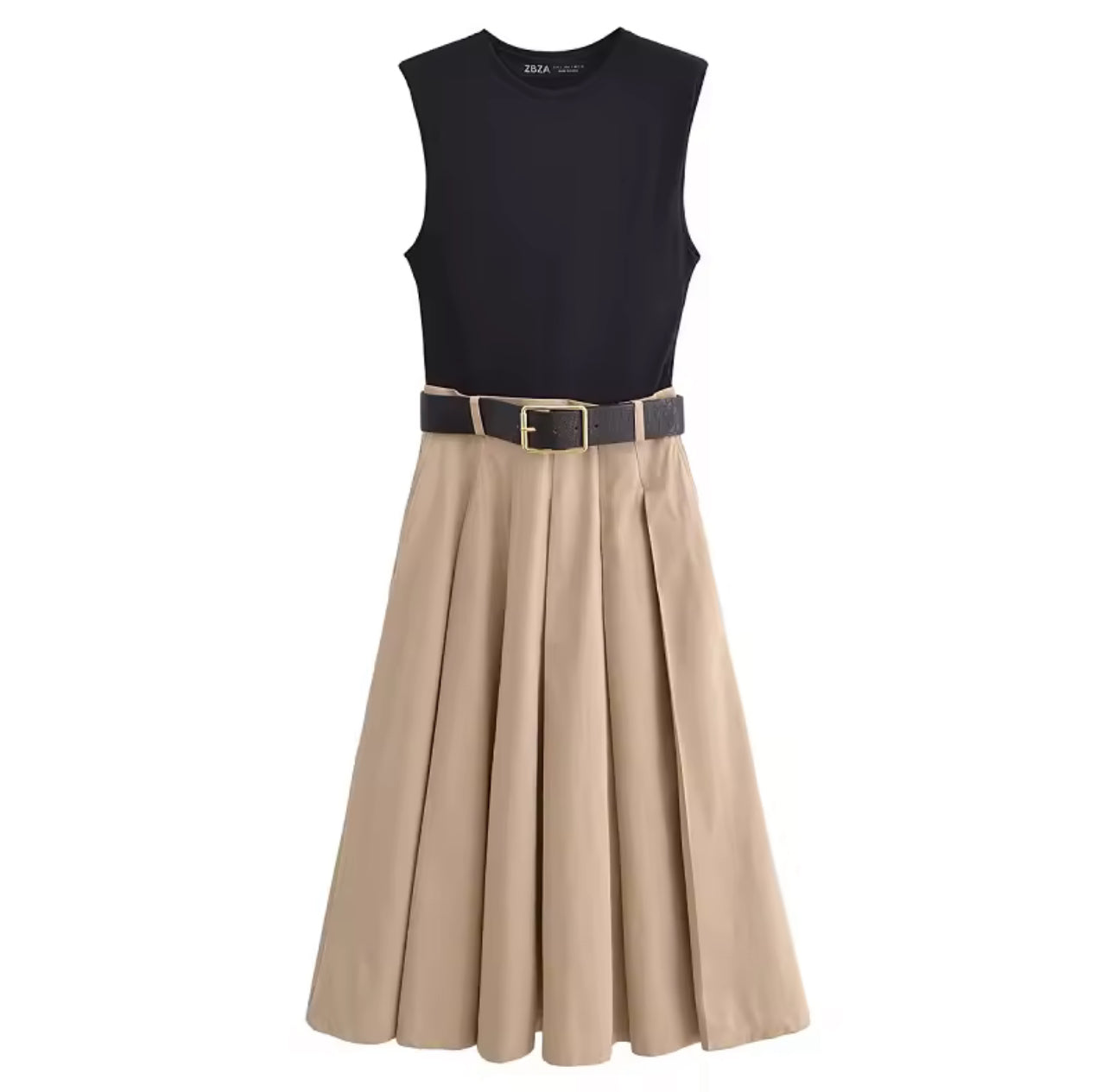 Plissee Midi Kleid mit Gürtel
