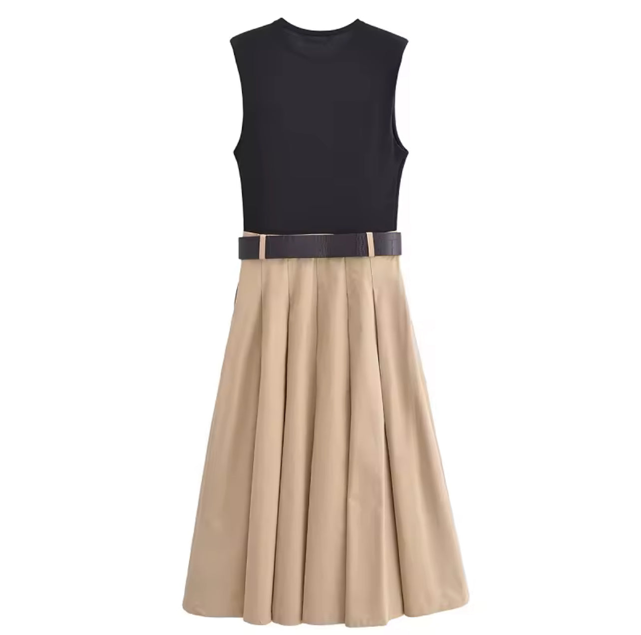 Plissee Midi Kleid mit Gürtel