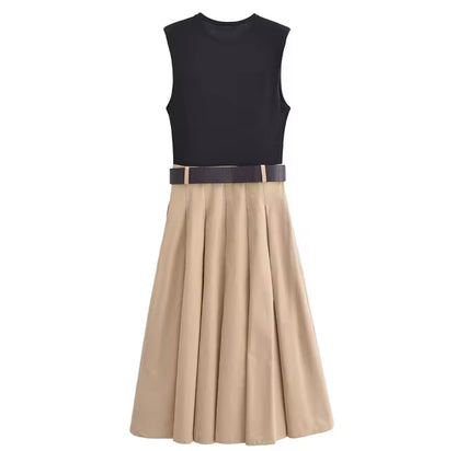 Plissee Midi Kleid mit Gürtel