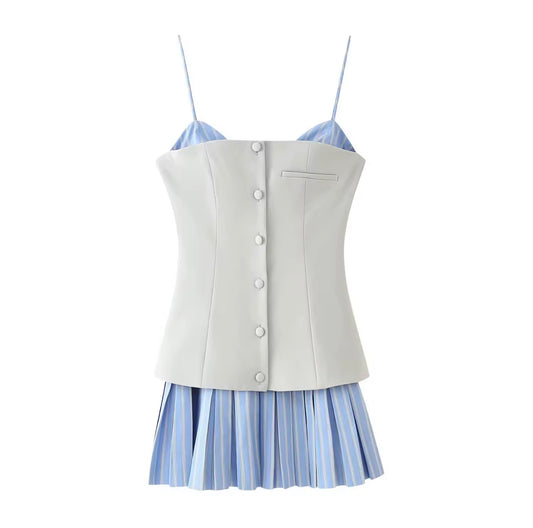 Patchwork Elegance – Gefaltetes A-Linien Kleid