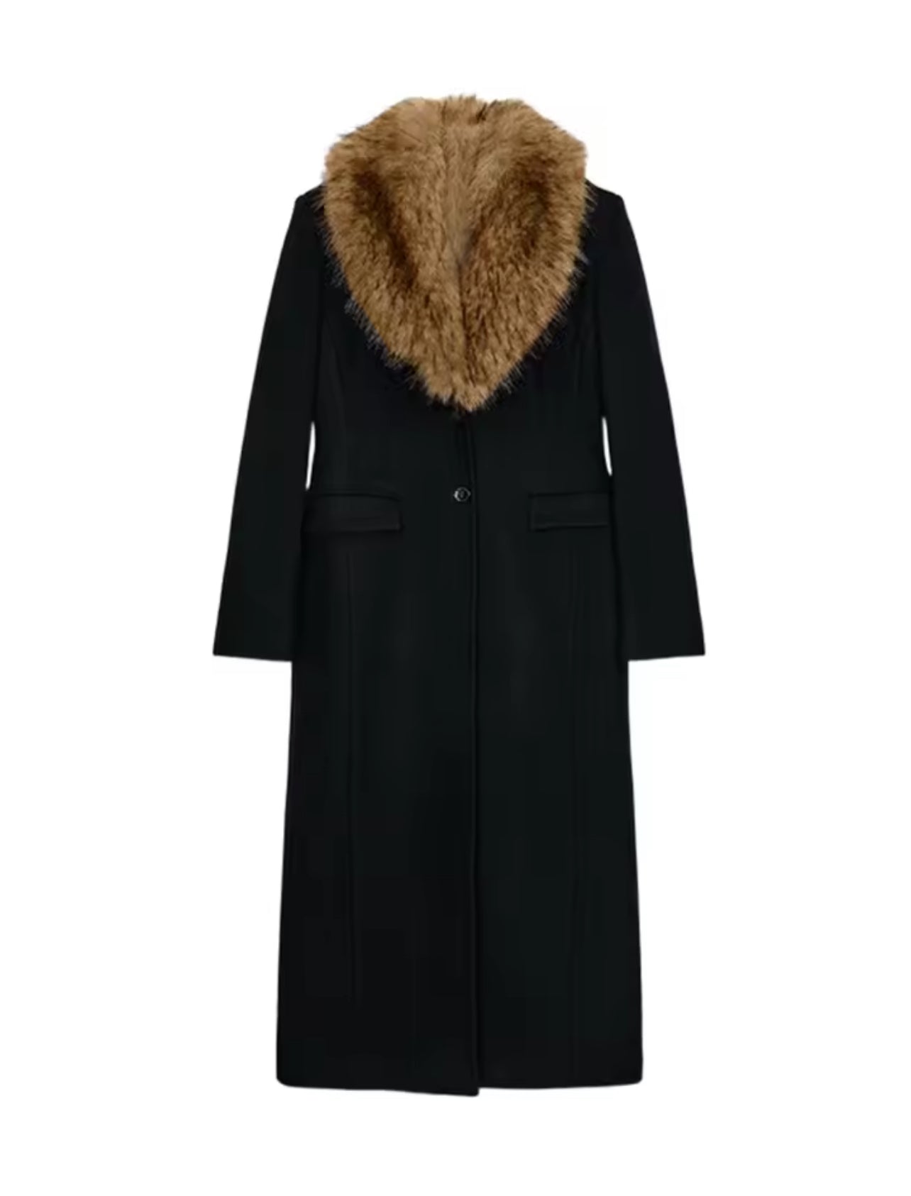 Taillierter Chapelle Mantel mit Kunstfellkragen