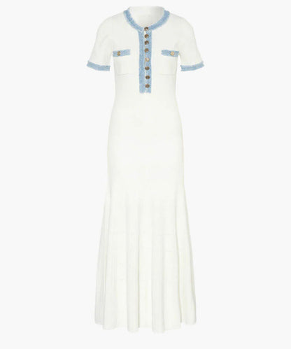 Patchwork Denim Strickkleid