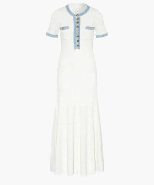 Patchwork Denim Strickkleid